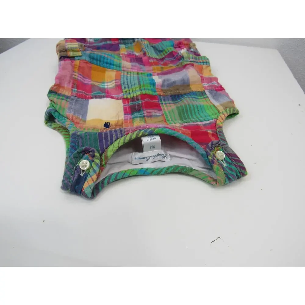 Ralph Lauren 9M Baby Boy Cotton Madras Overall Patchwork Unisex Bibs Rainbow